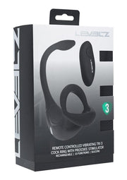 Levelz Vibrating Silicone Rechargeable Tri O Cock Ring with Prostate Stimulator and Remote Control - Black
