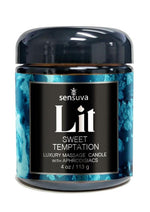 Load image into Gallery viewer, Lit Sweet Temptation Luxury Aphrodisiac Massage Candle 4oz. - Vanilla, Sugar and Sweet Pea
