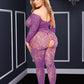 Longsleeve Crotchless Bodystocking - Purple - Queen