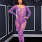 Longsleeve Crotchless Bodystocking - Purple - One Size