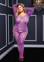 Load image into Gallery viewer, Longsleeve Crotchless Bodystocking - Purple - Queen
