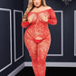 Longsleeve Crotchless Bodystocking - Red - Queen