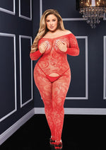 Load image into Gallery viewer, Longsleeve Crotchless Bodystocking - Red - Queen
