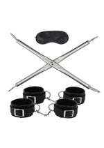 Load image into Gallery viewer, Lux Fetish Hog-Tie Spreader Bar with Detachable Wrist and Ankle Cuffs - Black/Silver