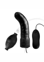 Load image into Gallery viewer, Lux Fetish Latex Inflatable Vibrating Curvd Dildo with Wired Remote Control - Black - 6in
