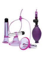 Load image into Gallery viewer, Lux Fetish Vibrating Nipple Suckers with Clitoral Pump and Quick Release - Purple/Silver