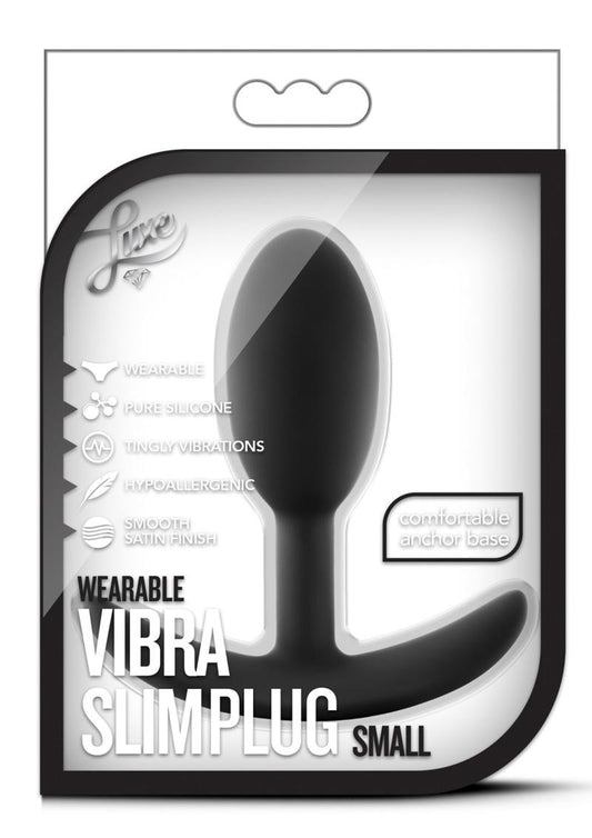 Luxe Wearable Vibra Slim Plug Silicone Butt Plug - Black - Small