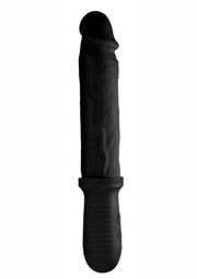 Master Series 8x Auto Pounder Rechargeable Silicone Vibrating and Thrusting Dildo with Handle - Black - 10in
