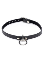 Load image into Gallery viewer, Master Series Collared Vixen Silver Ring Leather Slim Choker - Black
