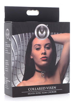 Load image into Gallery viewer, Master Series Collared Vixen Silver Ring Leather Slim Choker - Black
