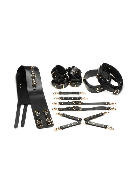 Master Series Tied Temptress Thigh Harness with Hog Tie Connector - Black/Gold