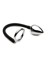 Load image into Gallery viewer, Master Series Tug + Plug Aluminum Cock and Ball Ring with Anal Plug - Black/Silver
