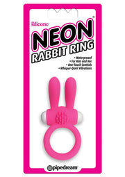 Neon Silicone Vibrating Rabbit Ring - Pink/White