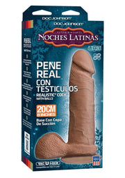 Noches Latina Pene Real Con Testiculos Dildo - Caramel - 8in