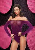 Load image into Gallery viewer, Off The Shoulder Sparkle Teddy - Diamond/Purple - One Size
