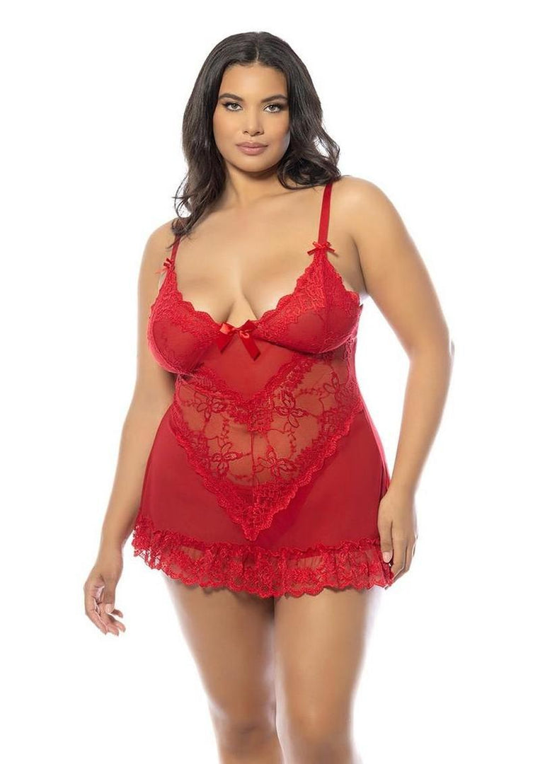 Oh LA LA Cheri Valentine Babydoll Plus - Red - Queen/XLarge/XXLarge