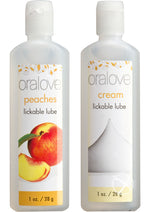 Load image into Gallery viewer, Oralove Delicious Duo Lickable Peaches and Cream Lubricant - 1oz - 2 Per Set
