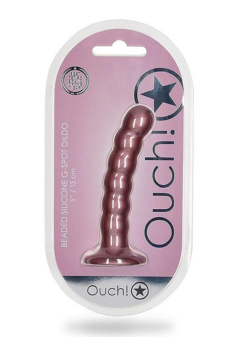 Ouch! Beaded G-Spot Silicone Dildo 5in - Metallic - Rose Gold