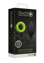 Load image into Gallery viewer, Ouch! Butt Plug with Cock Ring Silicone - Glow In The Dark/Green
