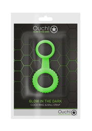 Ouch! Cock Ring and Ball Strap Silicone - Glow In The Dark/Green