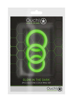 Load image into Gallery viewer, Ouch! Cock Ring Silicone - Glow In The Dark/Green - 3pc/Set
