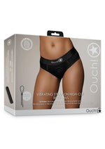 Load image into Gallery viewer, Ouch! Vibrating Strap-On High-Cut Brief Rechargeable - Black - Large/Medium
