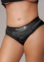 Load image into Gallery viewer, Ouch! Vibrating Strap-On High-Cut Brief Rechargeable - Black - XLarge/XXLarge