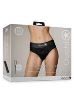 Load image into Gallery viewer, Ouch! Vibrating Strap-On High-Cut Brief Rechargeable - Black - Small/XSmall
