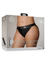 Load image into Gallery viewer, Ouch! Vibrating Strap-On Panty Harness with Open Back Rechargeable - Black - XLarge/XXLarge