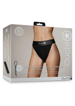 Load image into Gallery viewer, Ouch! Vibrating Strap-On Panty Harness with Open Back Rechargeable - Black - Small/XSmall