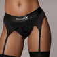 Ouch! Vibrating Strap-On Thong with Adjustable Garters Rechargeable - Black - Large/Medium