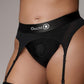 Ouch! Vibrating Strap-On Thong with Adjustable Garters Rechargeable - Black - XLarge/XXLarge