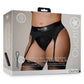 Ouch! Vibrating Strap-On Thong with Adjustable Garters Rechargeable - Black - XLarge/XXLarge