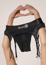 Load image into Gallery viewer, Ouch! Vibrating Strap-On Thong with Adjustable Garters Rechargeable