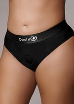 Load image into Gallery viewer, Ouch! Vibrating Strap-On Thong with Removable Butt Straps Rechargeable - Black - XLarge/XXLarge