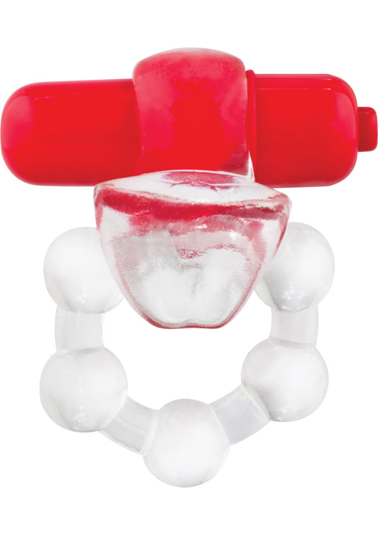 Overtime Silicone Vibrating Cock Ring Waterproof - Red