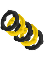 Load image into Gallery viewer, Oxballs Gearheads Silicone Spinner Cock Rings - Black/Yellow - 5 Pack