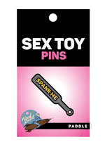 Load image into Gallery viewer, Paddle Spank Me Enamel Pin - Grey/Yellow
