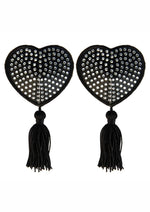 Load image into Gallery viewer, Peekaboo Satin with Stone and Tassel Pasties - Black/White
