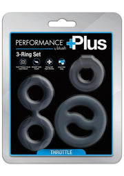 Performance Plus Throttle Silicone Cock Ring - Black - 3 Piece/Set