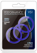 Load image into Gallery viewer, Performance Vs1 Pure Premium Silicone Cock Rings - Blue/Indigo - Medium - 3 Pack
