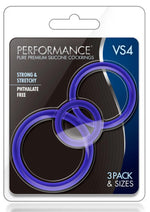 Load image into Gallery viewer, Performance Vs4 Pure Premium Silicone Cock Ring Set (3 Sizes - Blue/Indigo
