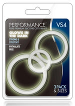 Load image into Gallery viewer, Performance Vs4 Pure Premium Silicone Cock Ring Set (3 Sizes - Glow In The Dark/White
