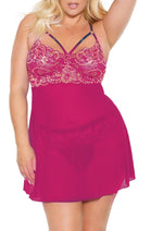 Load image into Gallery viewer, Pink Pussycat Babydoll and Thong - Pink/Rose Gold - XLarge
