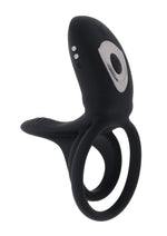 Load image into Gallery viewer, Playboy Just Right Rechargeable Silicone Dual Vibrating Cock Ring with Clitoral Stimulator - Black
