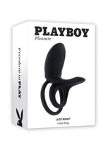 Load image into Gallery viewer, Playboy Just Right Rechargeable Silicone Dual Vibrating Cock Ring with Clitoral Stimulator - Black
