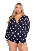 Load image into Gallery viewer, Playboy Slumber Bunny Romper - 1xlarge - Black/White - Queen/XXLarge