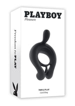 Load image into Gallery viewer, Playboy Triple Play Rechargeable Silicone Cock Ring with Remote Control - Black
