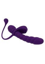 Load image into Gallery viewer, Playboy Twisted Playground Rechargeable Silicone Dual Vibrator with Detachable C-Ring Anal Tail - Purple
