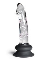 Load image into Gallery viewer, Pleasure Crystals Glass Dildo with Silicone Base - Black/Clear - 6.5in
